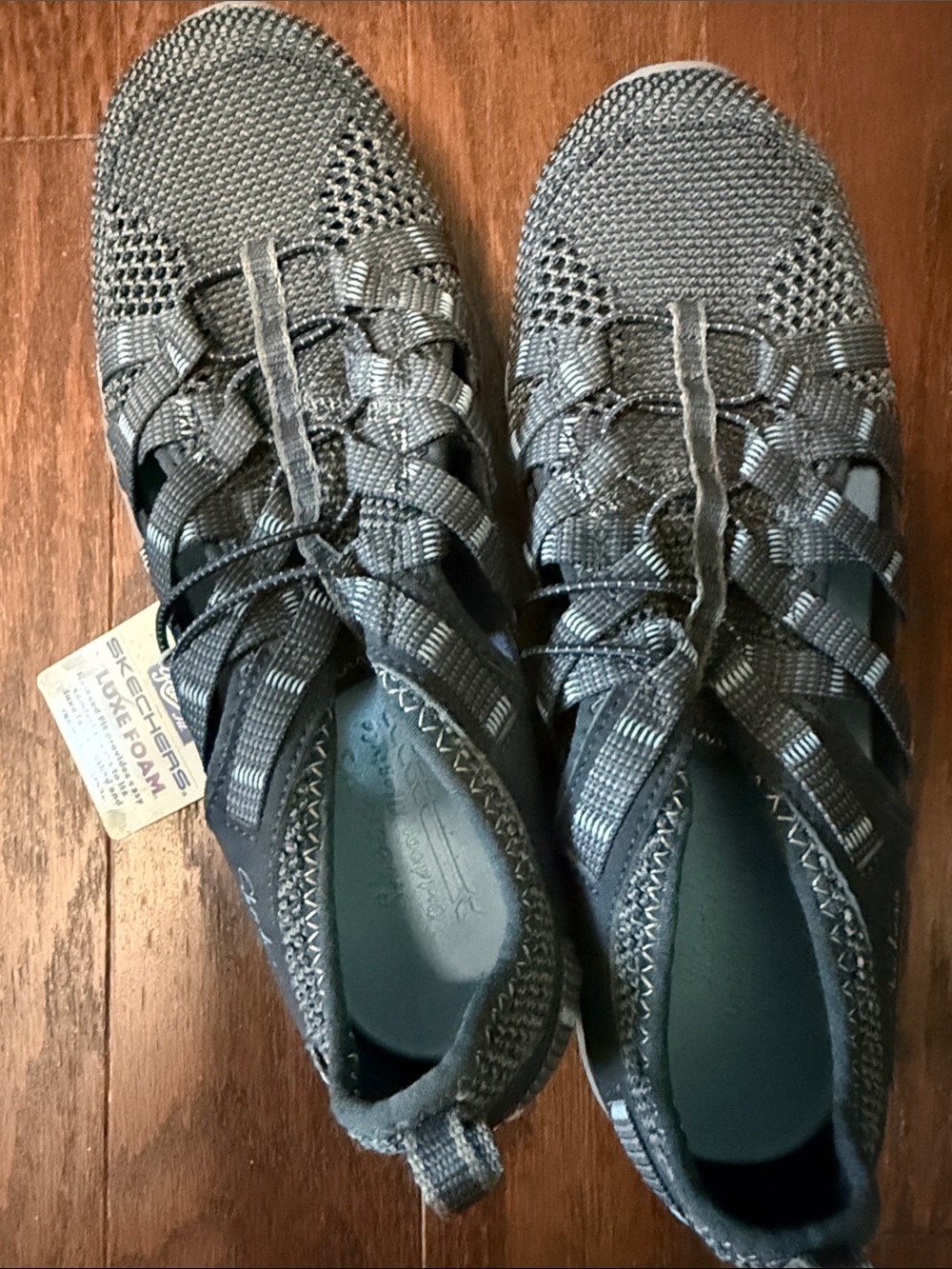 Skechers Women's Navy Knit Caged Slip-On Sandals